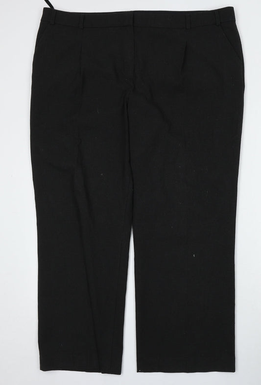 Marks and Spencer Womens Black  Polyester Trousers  Size 44 L28 in Regular Button