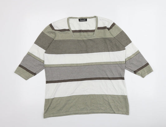 Alexara Womens Multicoloured Square Neck Striped Viscose Pullover Jumper Size XL