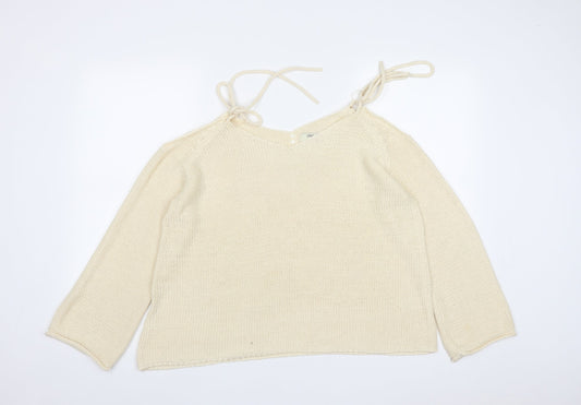 Papaya Womens White V-Neck  Acrylic Pullover Jumper Size L   - Shoulder Detail