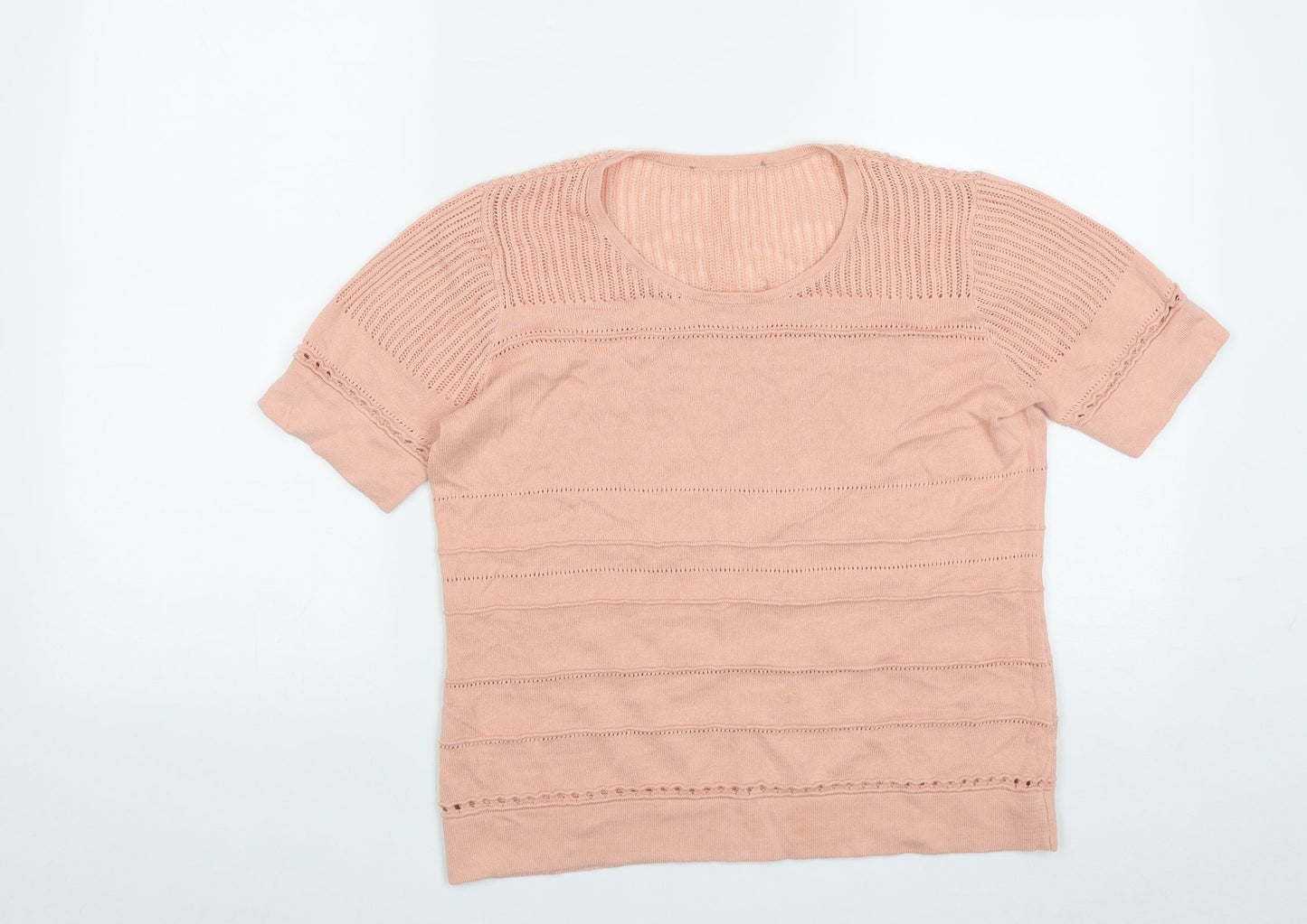 Preworn Womens Pink Geometric Cotton Basic T-Shirt Size M Round Neck