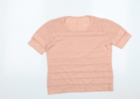 Preworn Womens Pink Geometric Cotton Basic T-Shirt Size M Round Neck