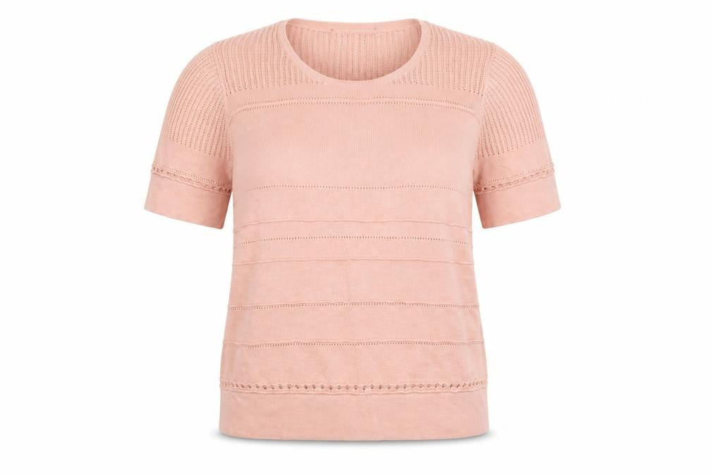 Preworn Womens Pink Geometric Cotton Basic T-Shirt Size M Round Neck