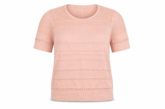 Preworn Womens Pink Geometric Cotton Basic T-Shirt Size M Round Neck