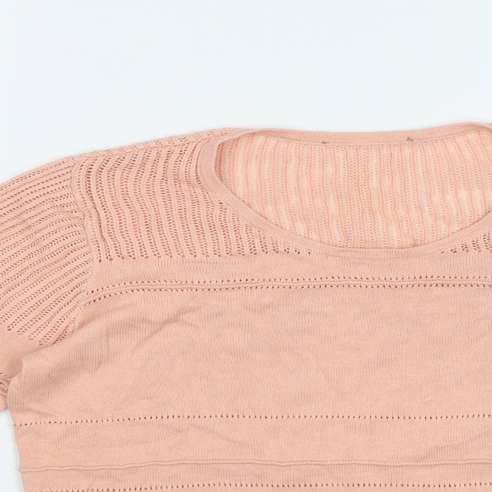 Preworn Womens Pink Geometric Cotton Basic T-Shirt Size M Round Neck
