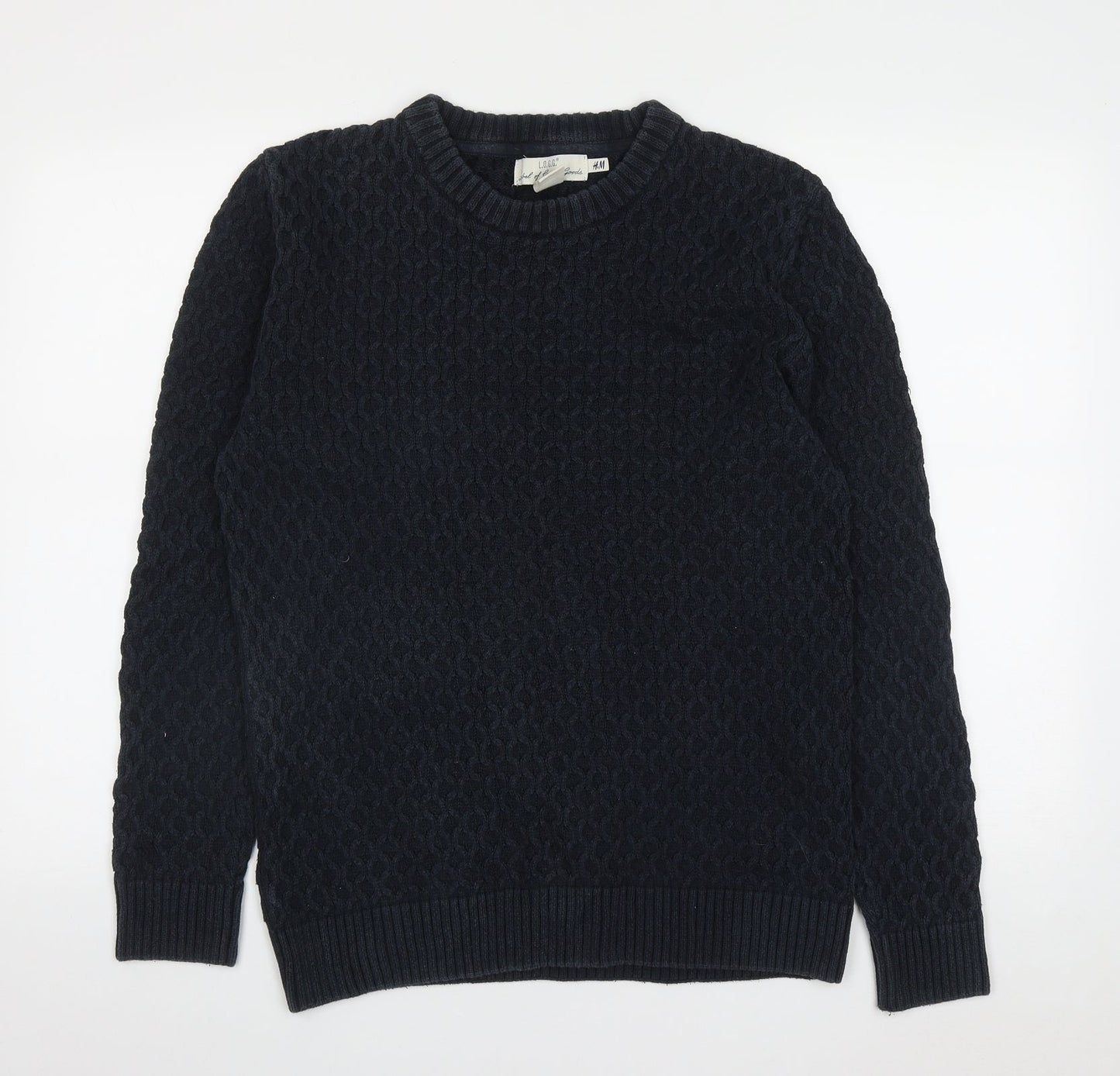 H&M Womens Blue Round Neck  Cotton Pullover Jumper Size M