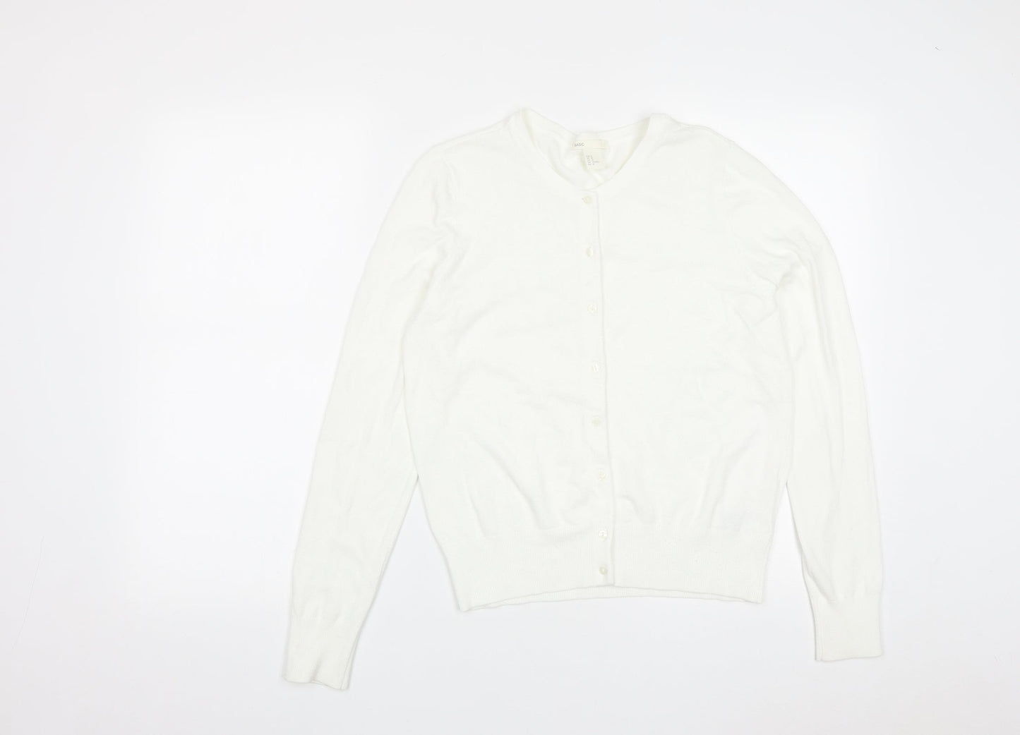 H&M Womens White Round Neck  Viscose Cardigan Jumper Size M