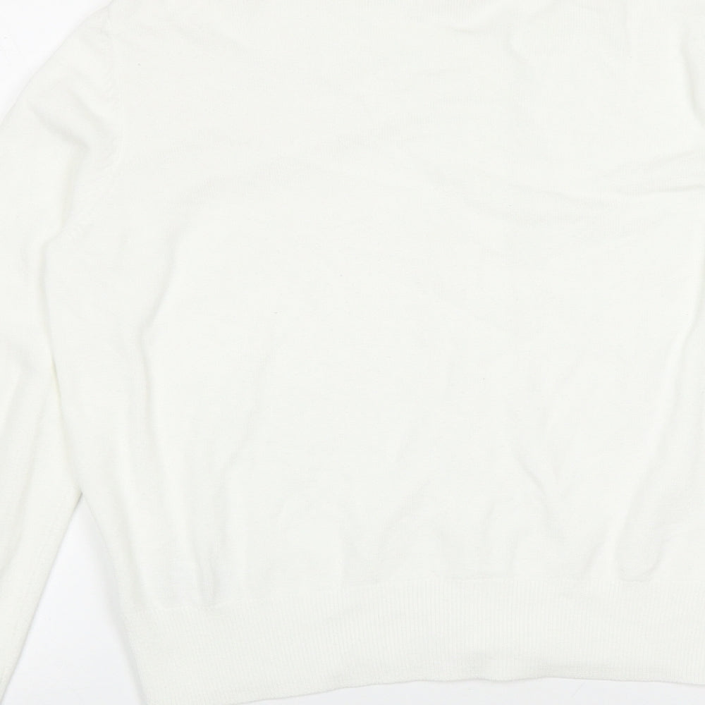 H&M Womens White Round Neck  Viscose Cardigan Jumper Size M
