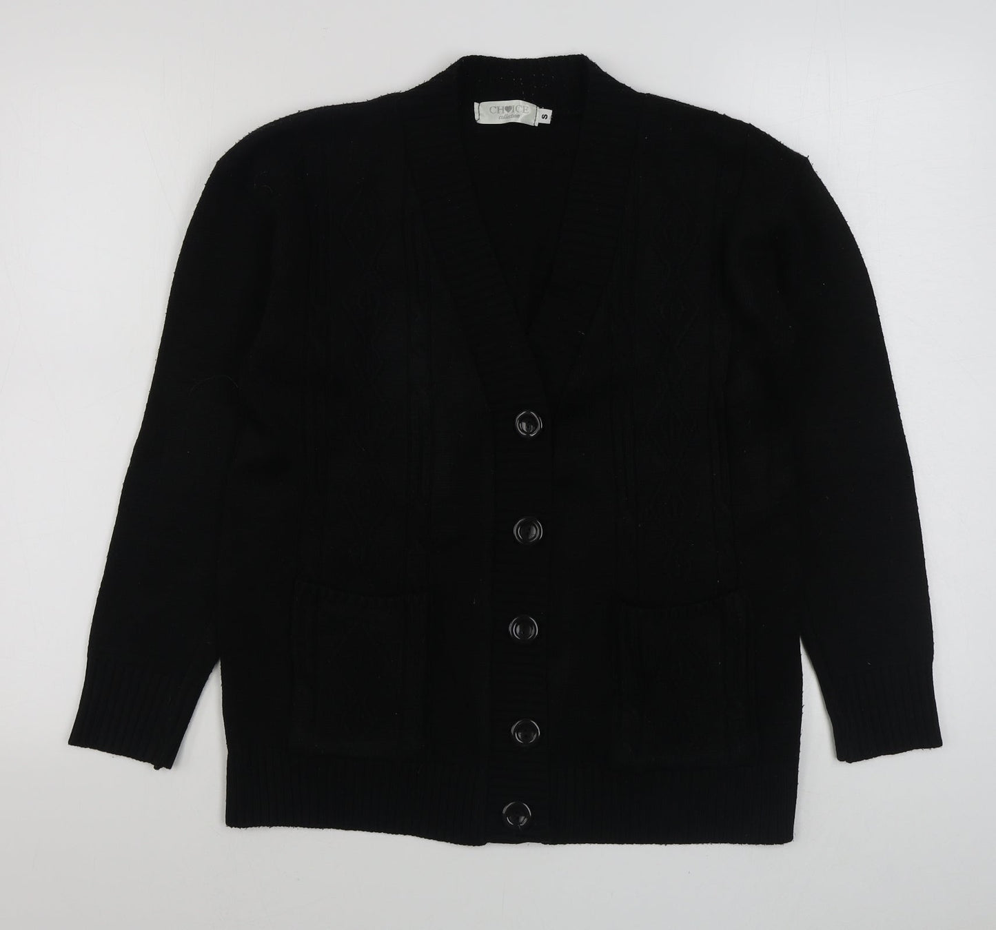 Choice Womens Black V-Neck  Acrylic Cardigan Jumper Size S