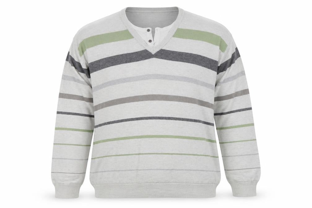 Nex Mens White V-Neck Striped Cotton Pullover Jumper Size 2XL