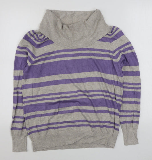 Marks and Spencer Womens Purple Roll Neck Striped Viscose Pullover Jumper Size 18
