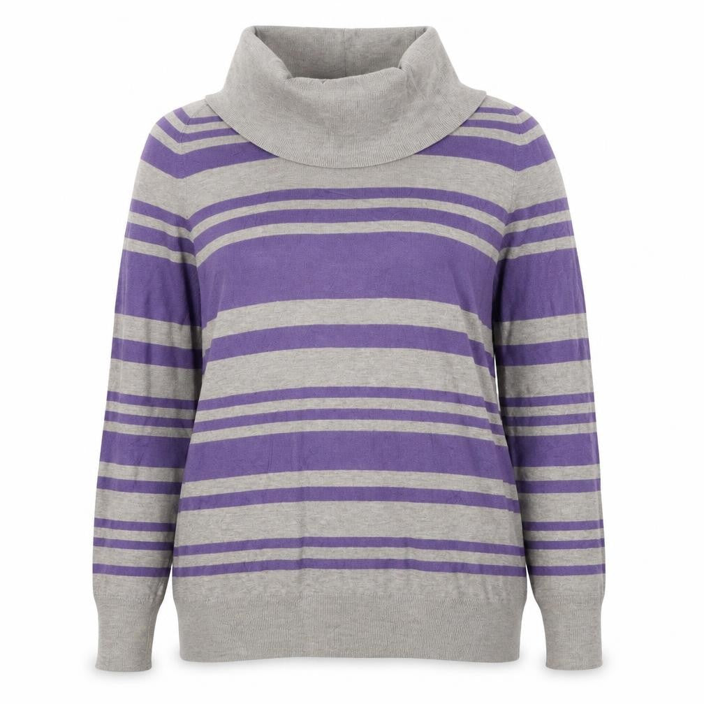 Marks & Spencer Womens Purple Roll Neck Striped Viscose Pullover Jumper Size 18