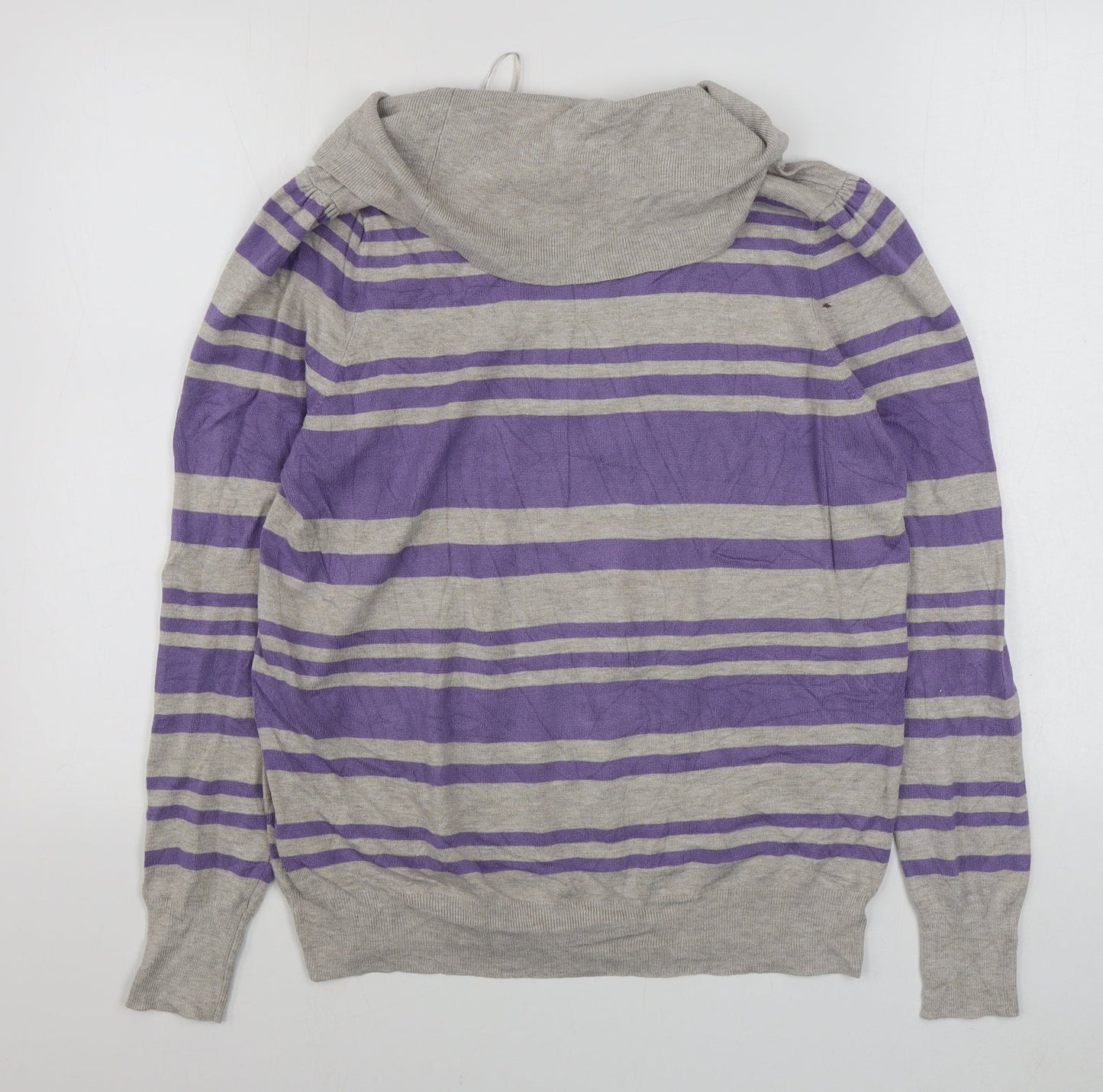 Marks and Spencer Womens Purple Roll Neck Striped Viscose Pullover Jumper Size 18