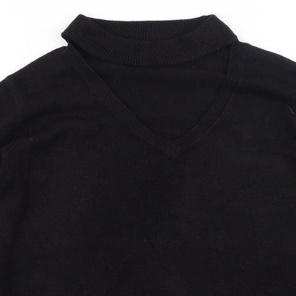 Papaya Womens Black V-Neck  Acrylic Pullover Jumper Size M
