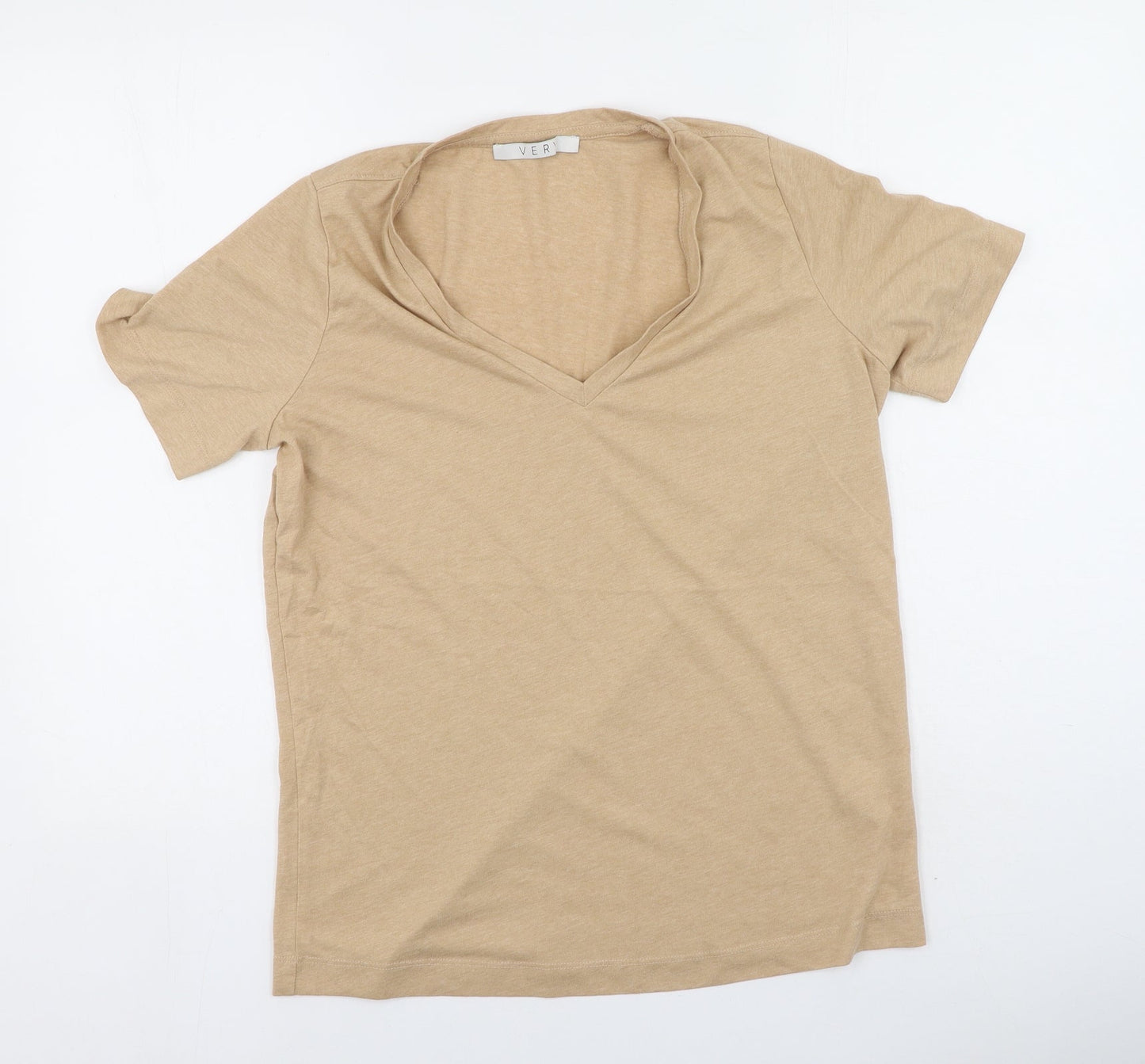 Very  Womens Brown  Polyester Basic T-Shirt Size 12 V-Neck