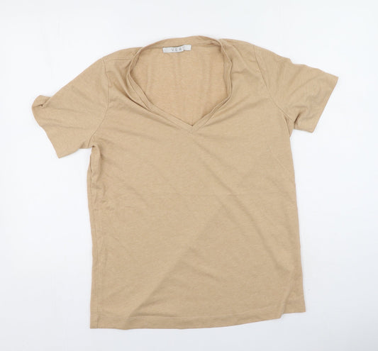 Very  Womens Brown  Polyester Basic T-Shirt Size 12 V-Neck