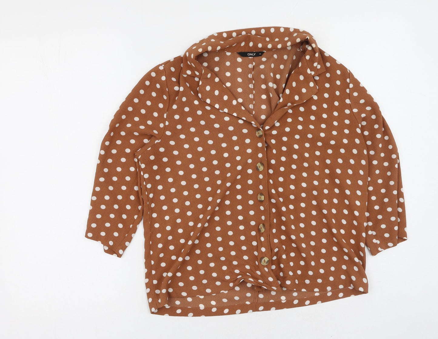 Only Womens Brown Round Neck Polka Dot Polyester Cardigan Jumper Size 38