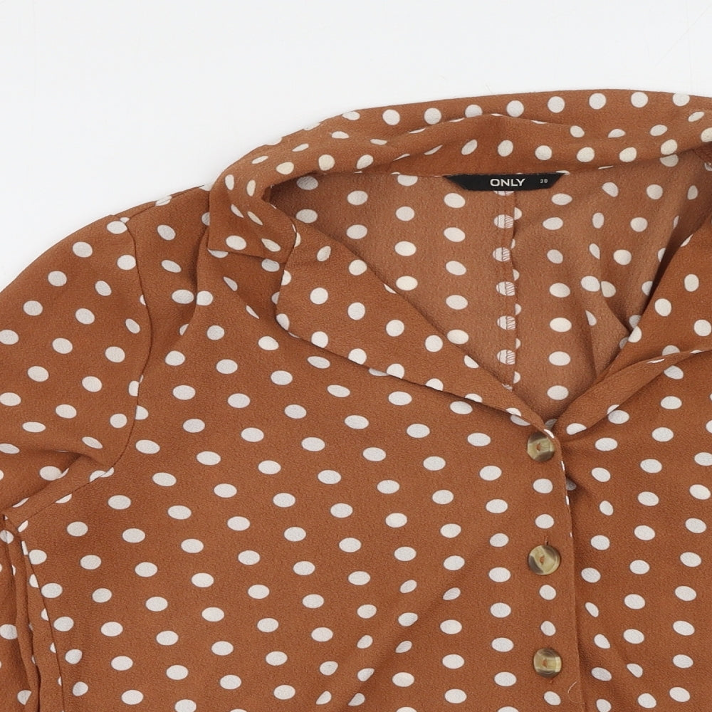 Only Womens Brown Round Neck Polka Dot Polyester Cardigan Jumper Size 38