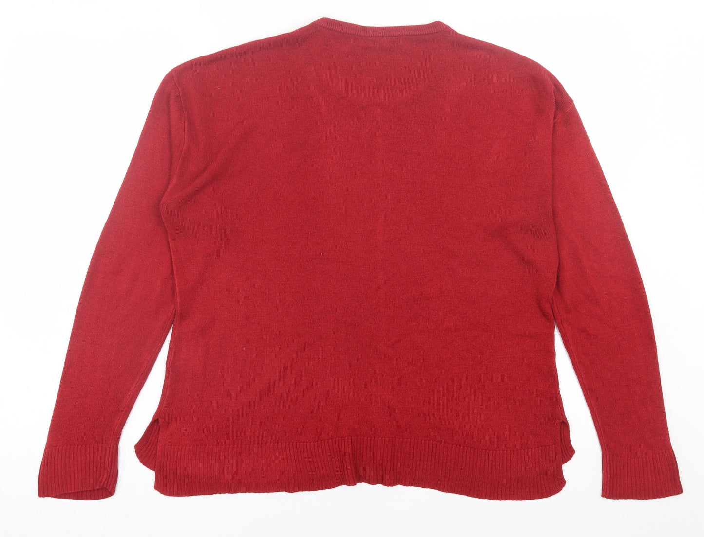 Select Womens Red Crew Neck  Acrylic Pullover Jumper Size 14