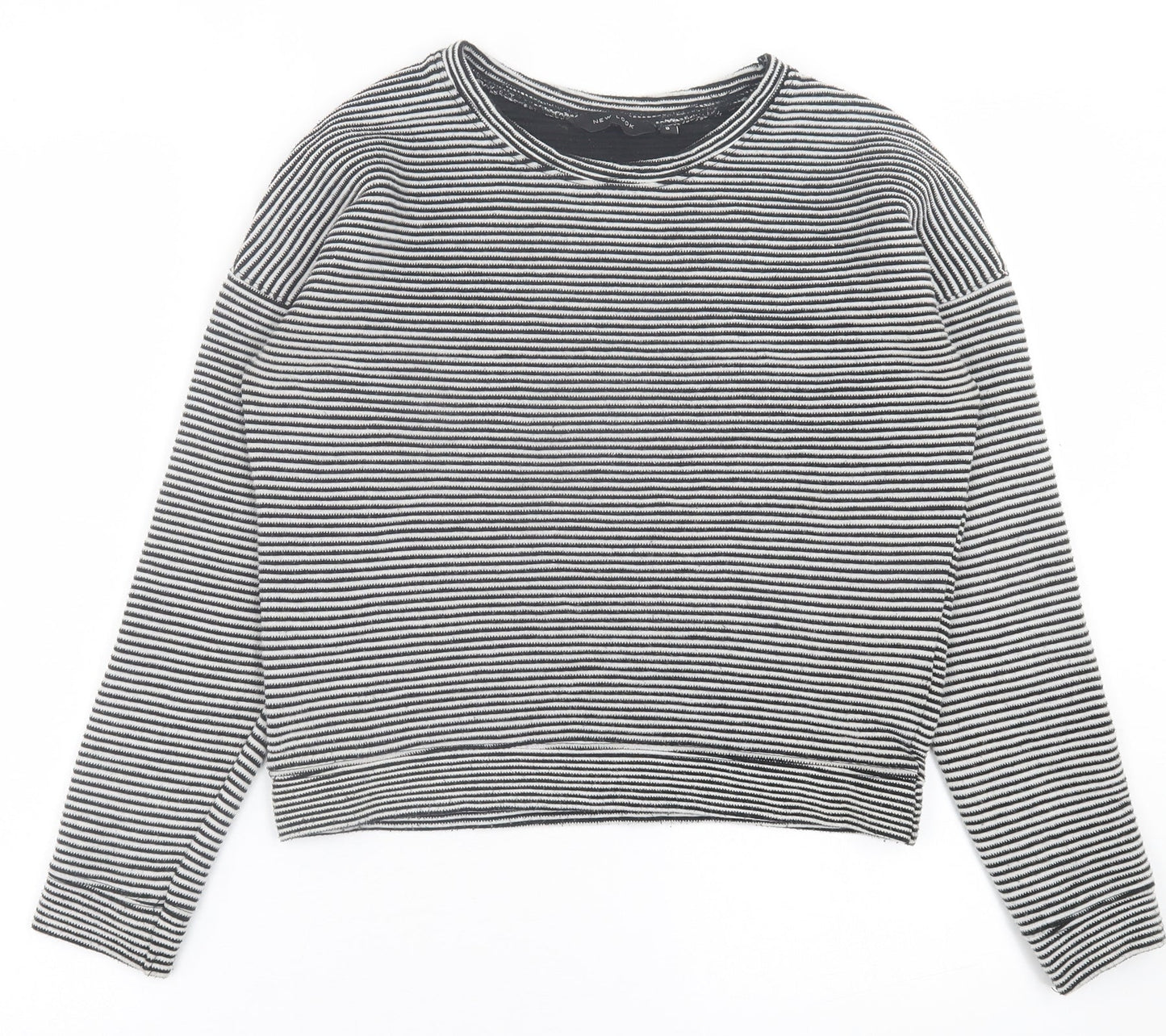 New Look Womens Black Crew Neck Striped Polyester Pullover Jumper Size 8