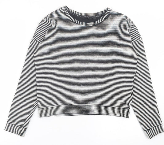 New Look Womens Black Crew Neck Striped Polyester Pullover Jumper Size 8