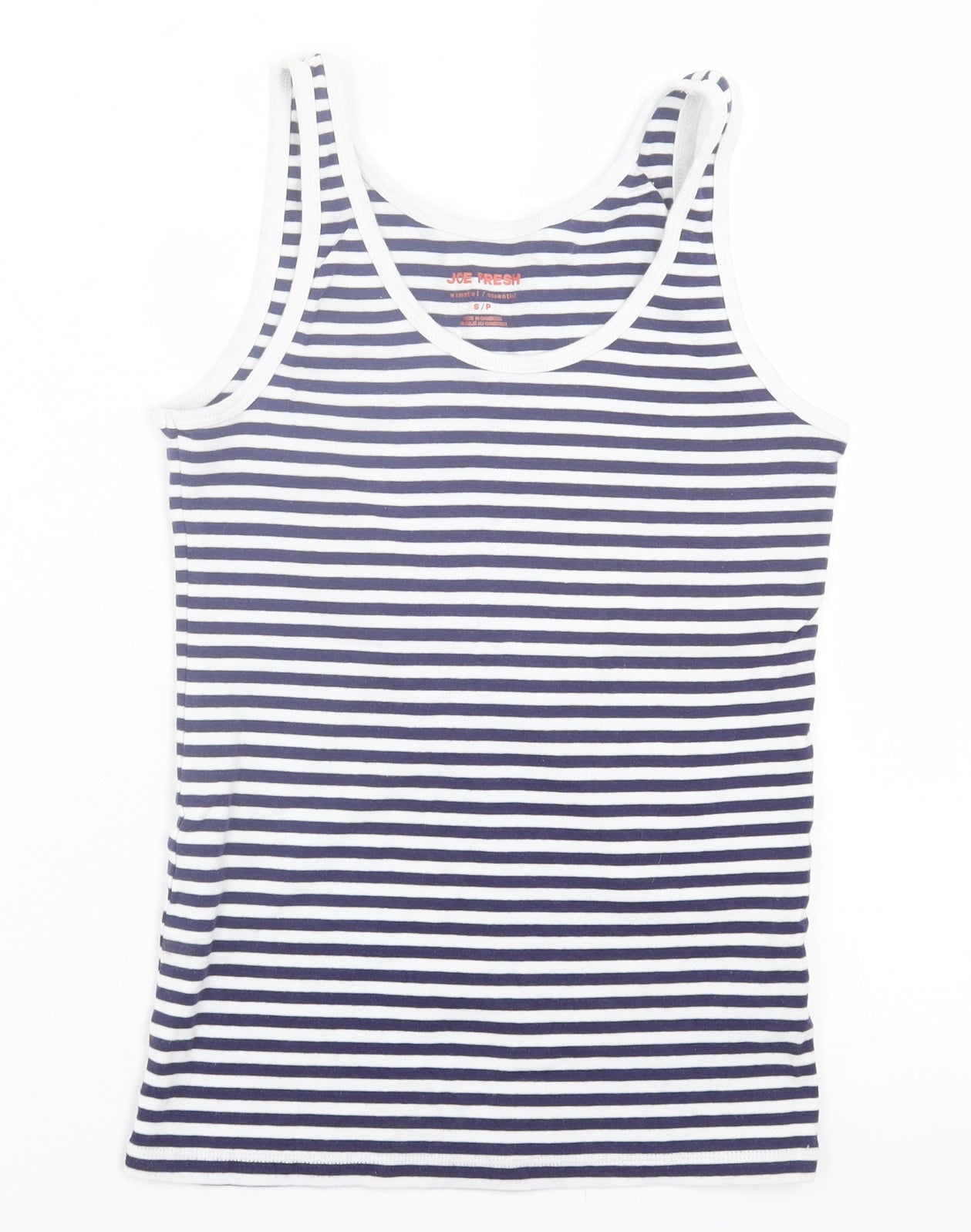 Joe Fresh Womens White Striped Cotton Basic Tank Size S Scoop Neck