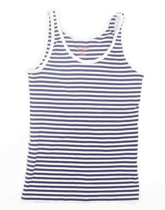 Joe Fresh Womens White Striped Cotton Basic Tank Size S Scoop Neck