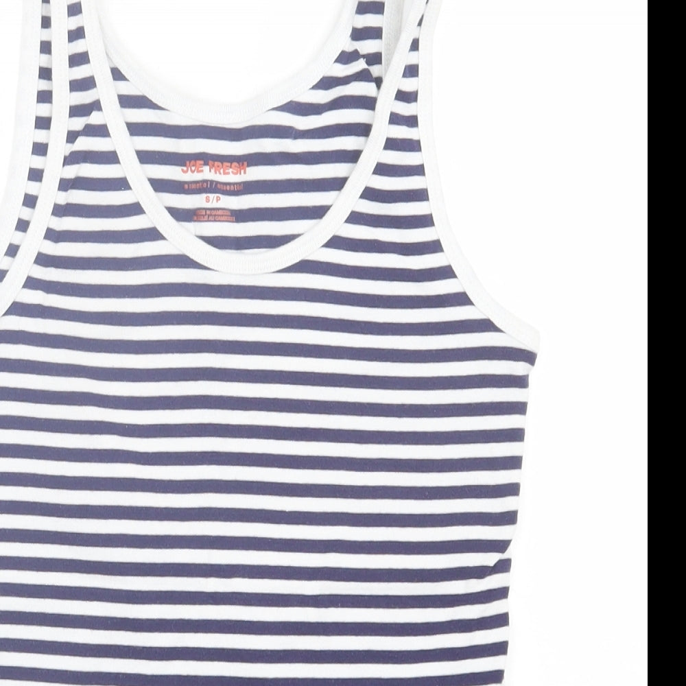 Joe Fresh Womens White Striped Cotton Basic Tank Size S Scoop Neck