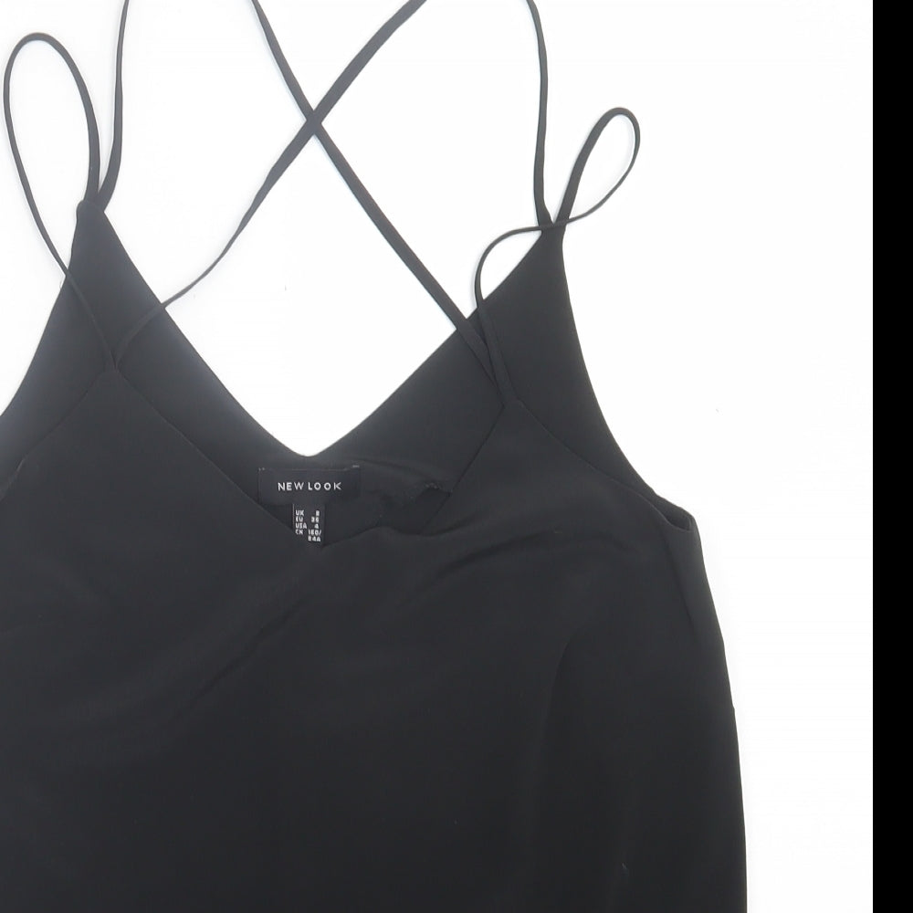 New Look Womens Black  Polyester Basic Tank Size 8 V-Neck