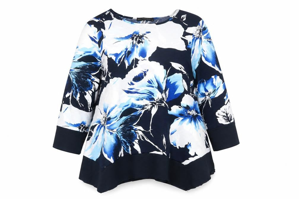 Just Elegance Womens Blue Geometric Polyester Basic Blouse Size 16 Crew Neck