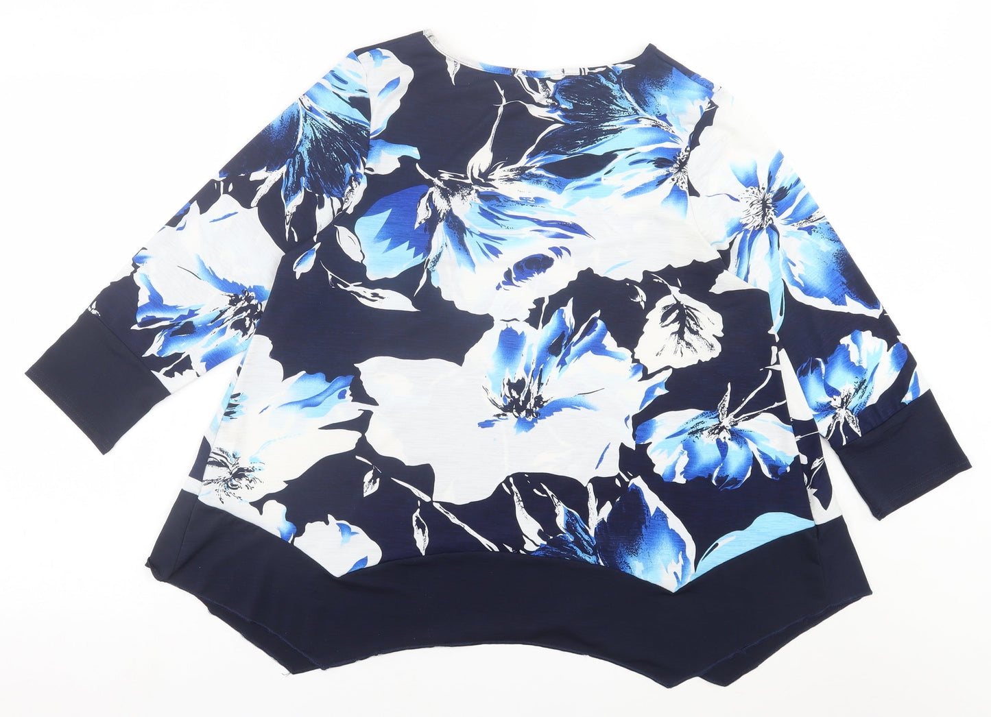 Just Elegance Womens Blue Geometric Polyester Basic Blouse Size 16 Crew Neck