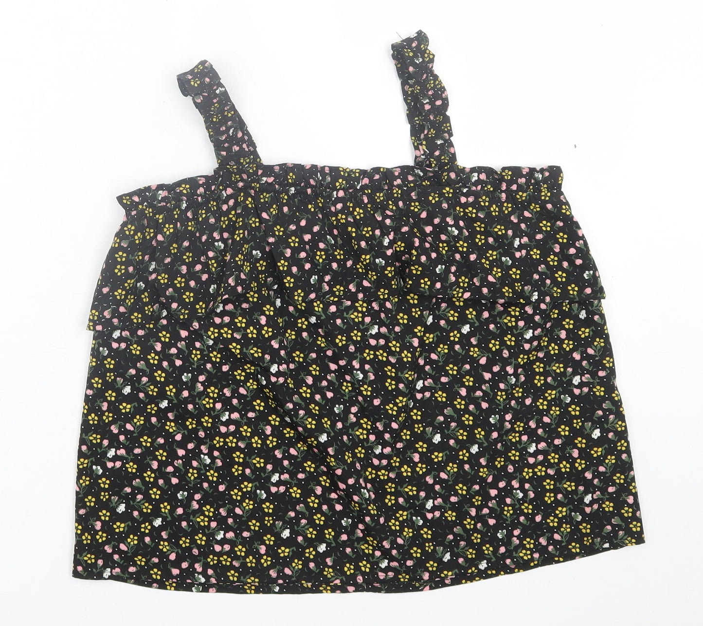Primark Girls Black Floral Polyester Basic Tank Size 11-12 Years Square Neck Pullover