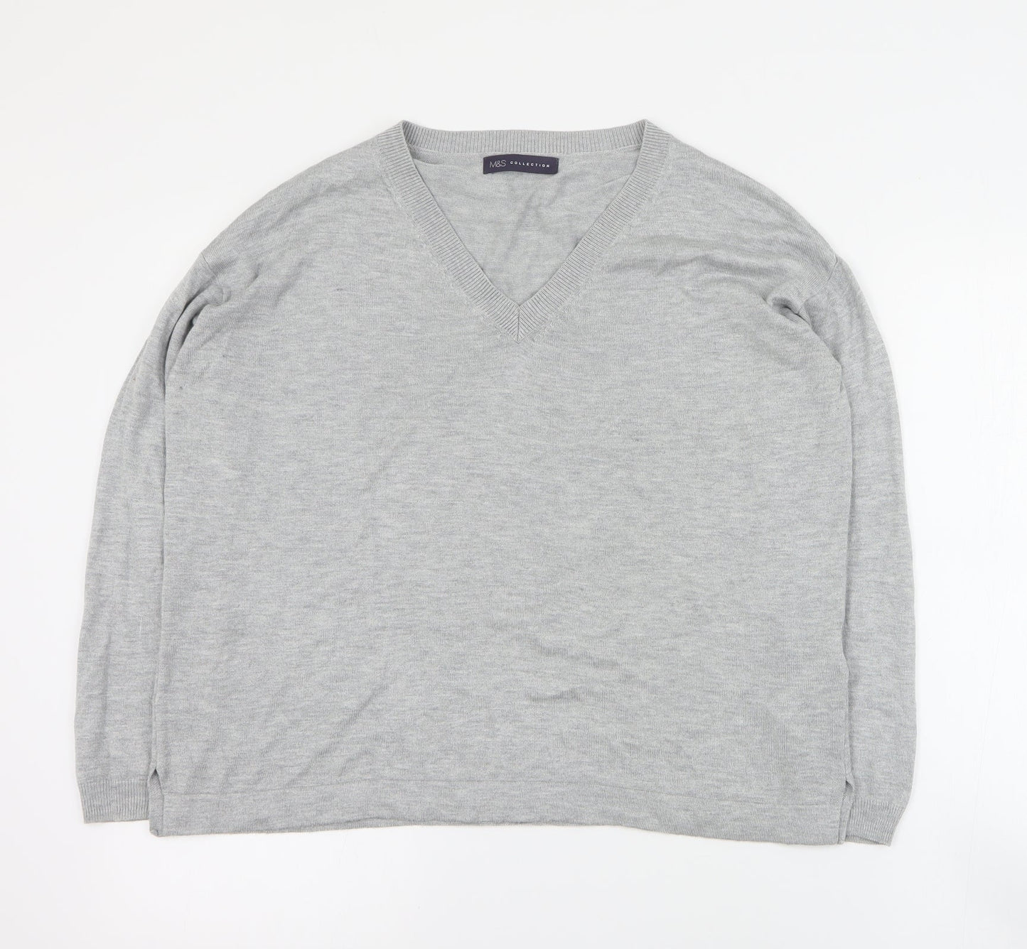 Marks and Spencer Womens Grey V-Neck  Acrylic Pullover Jumper Size M