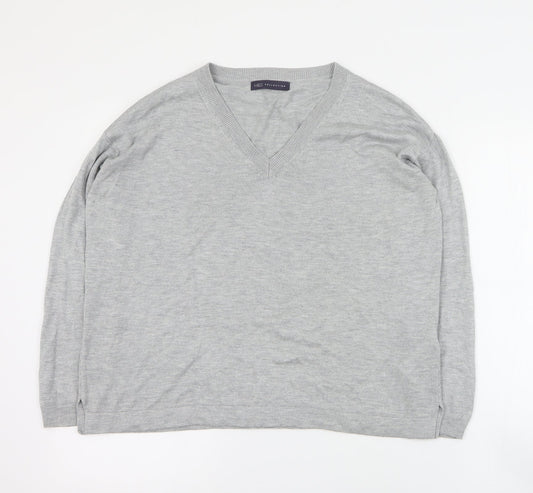 Marks and Spencer Womens Grey V-Neck  Acrylic Pullover Jumper Size M