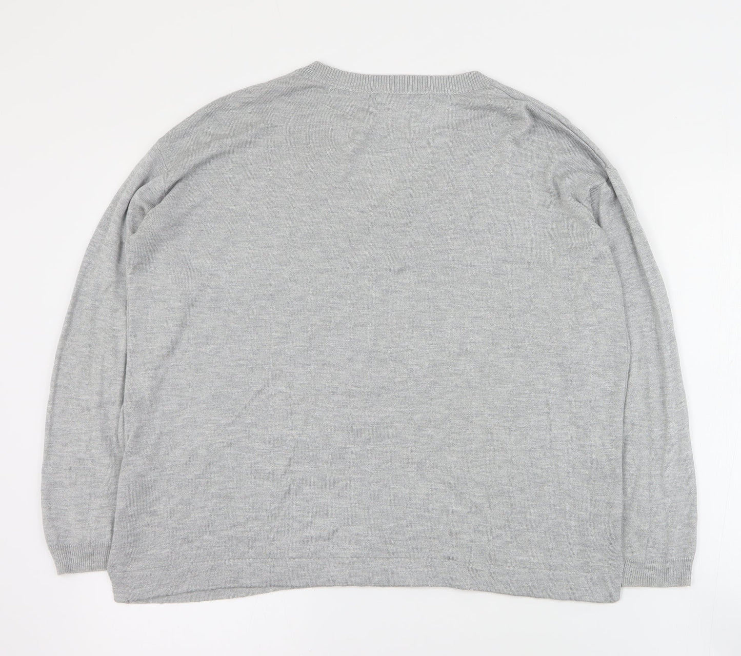 Marks and Spencer Womens Grey V-Neck  Acrylic Pullover Jumper Size M