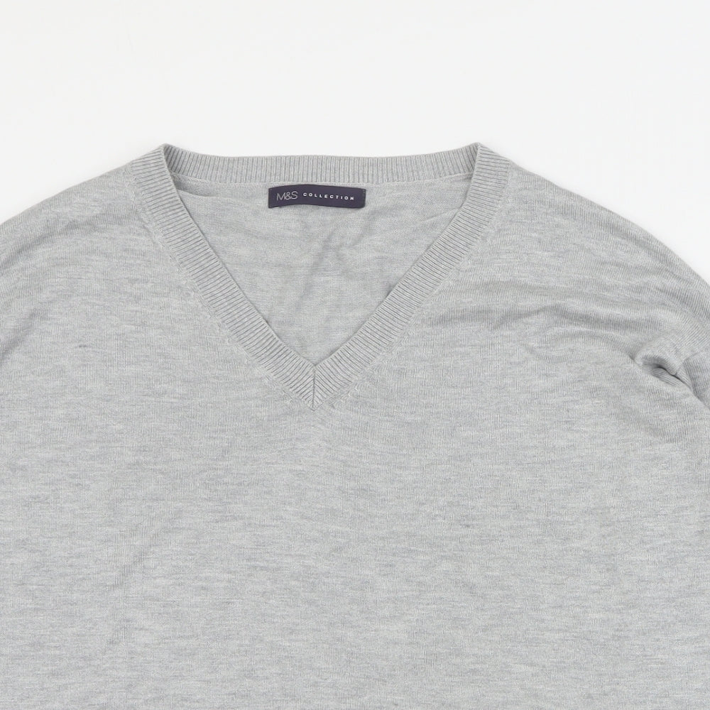 Marks and Spencer Womens Grey V-Neck  Acrylic Pullover Jumper Size M