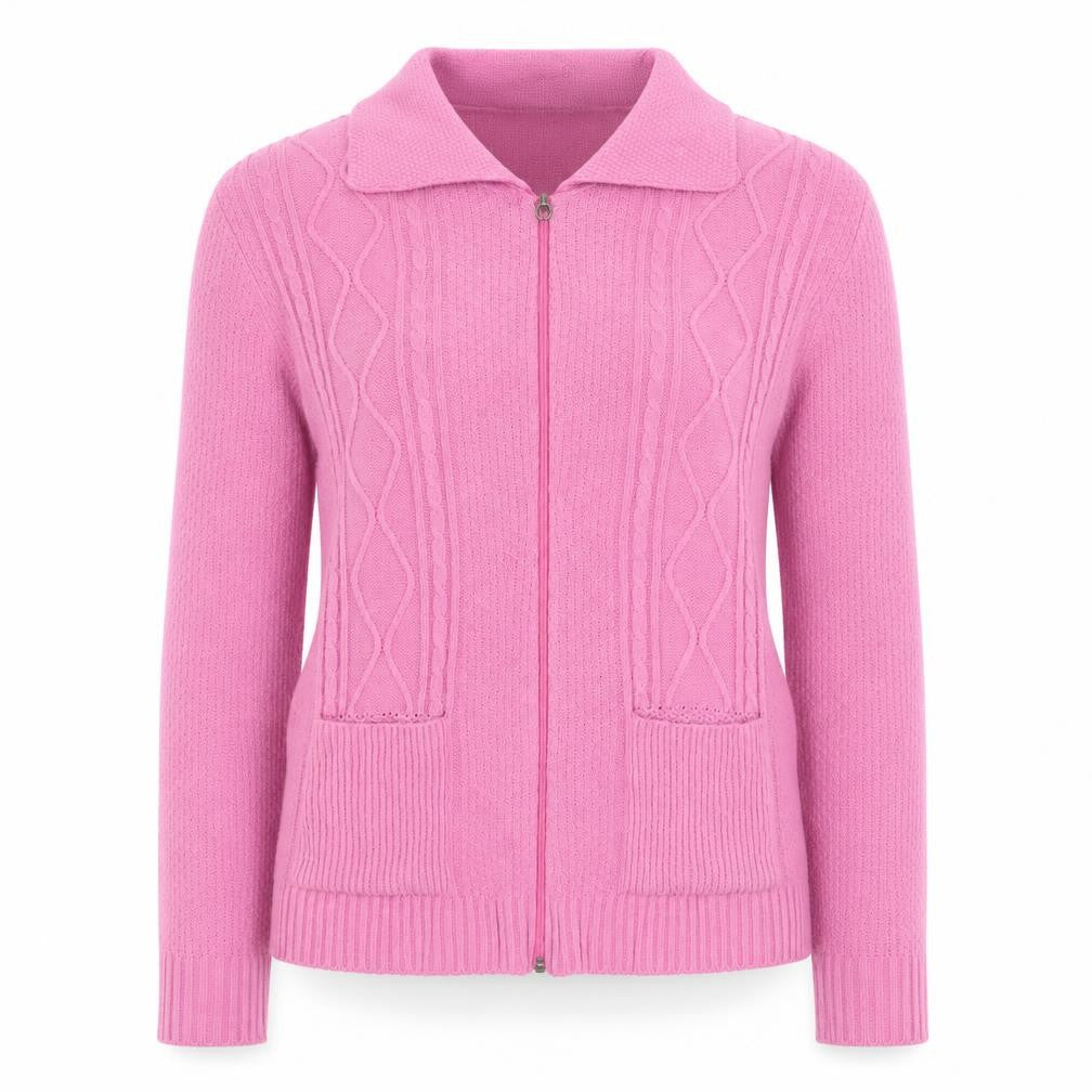 Glimpse Womens Pink Collared  Acrylic Full Zip Jumper Size S