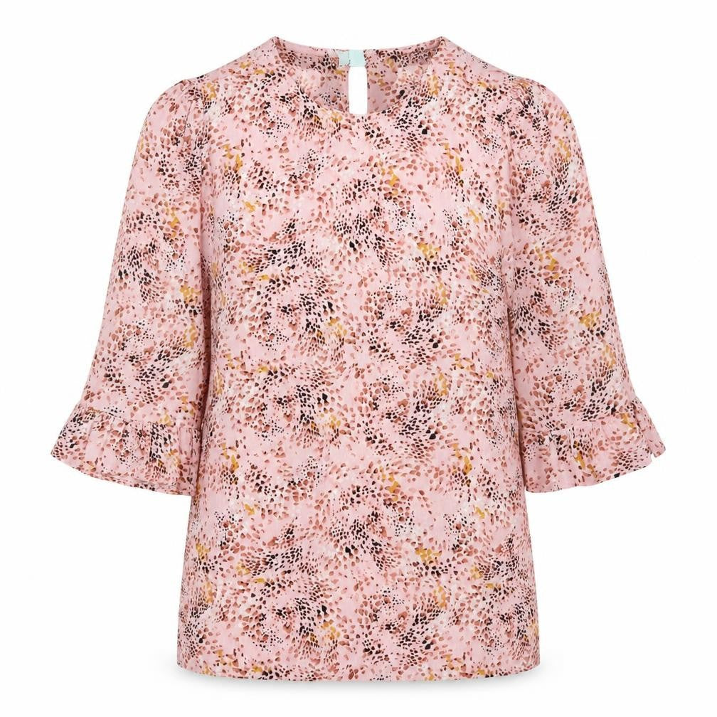 Marks & Spencer Womens Pink Animal Print Viscose Basic Blouse Size 8 Round Neck