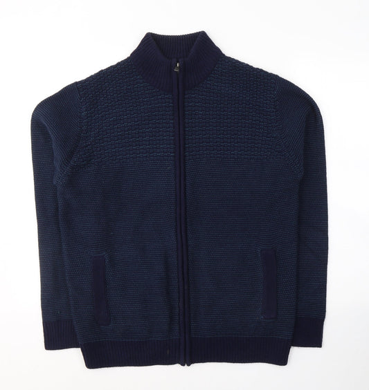 Marks and Spencer Womens Blue Geometric Acrylic Full Zip Sweatshirt Size M  Zip