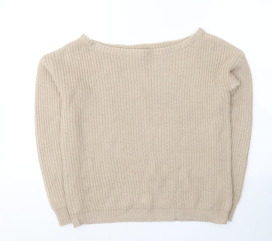 Missguided Womens Beige Boat Neck  Acrylic Pullover Jumper Size S