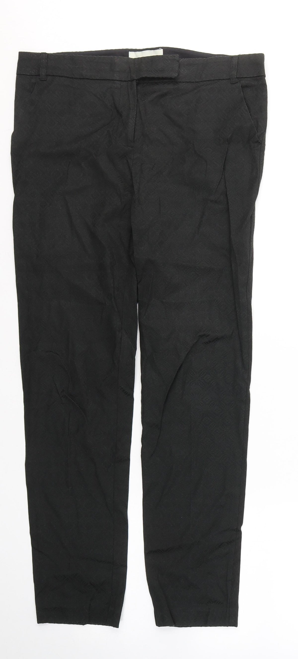 Next Womens Black Geometric Cotton Trousers  Size 10 L28 in Regular Buckle