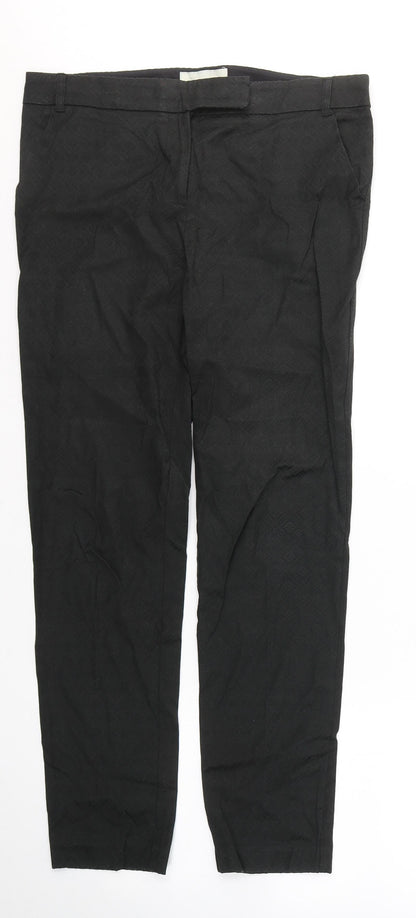 Next Womens Black Geometric Cotton Trousers  Size 10 L28 in Regular Buckle
