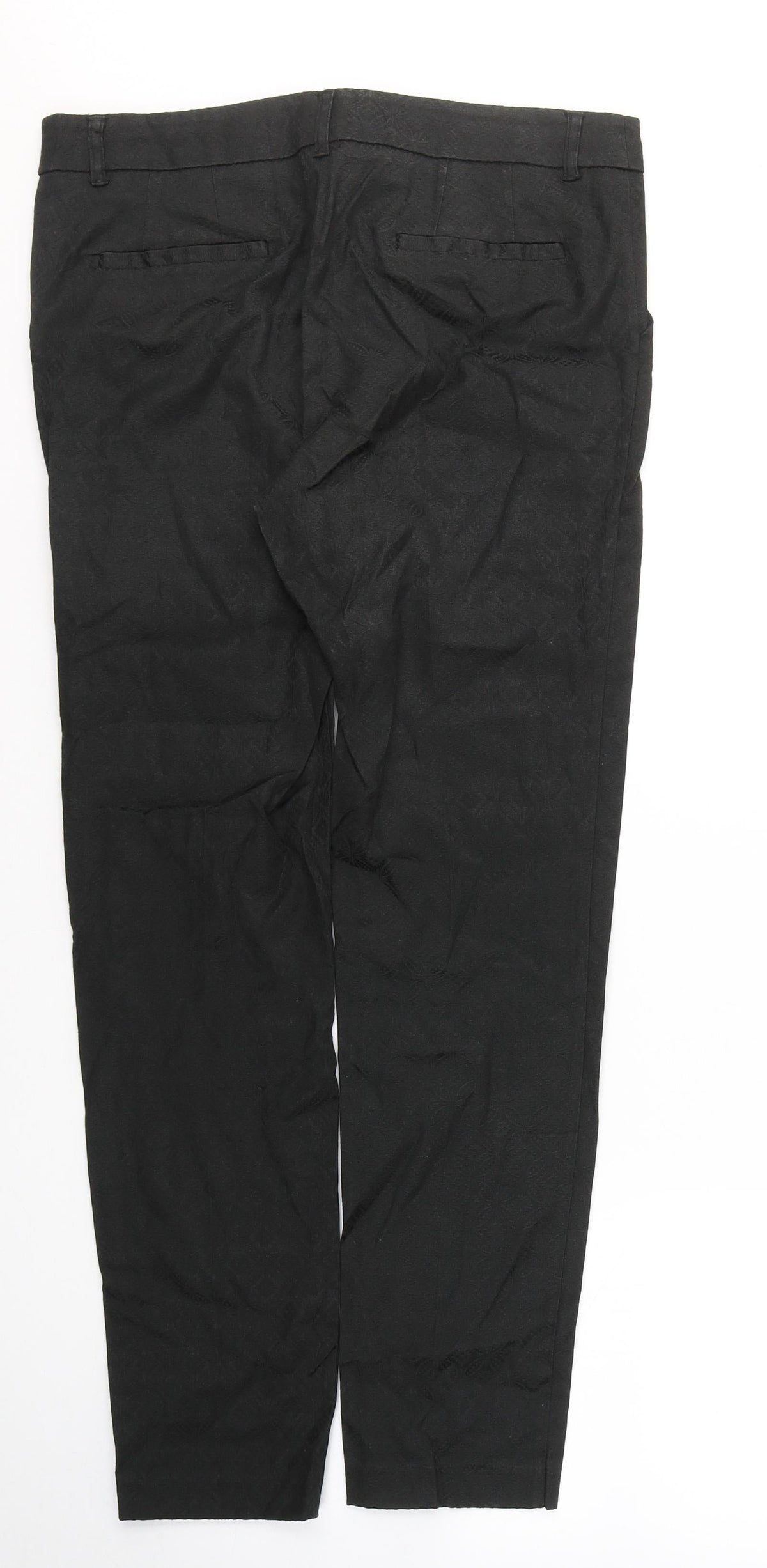 Next Womens Black Geometric Cotton Trousers  Size 10 L28 in Regular Buckle