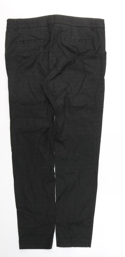 Next Womens Black Geometric Cotton Trousers  Size 10 L28 in Regular Buckle