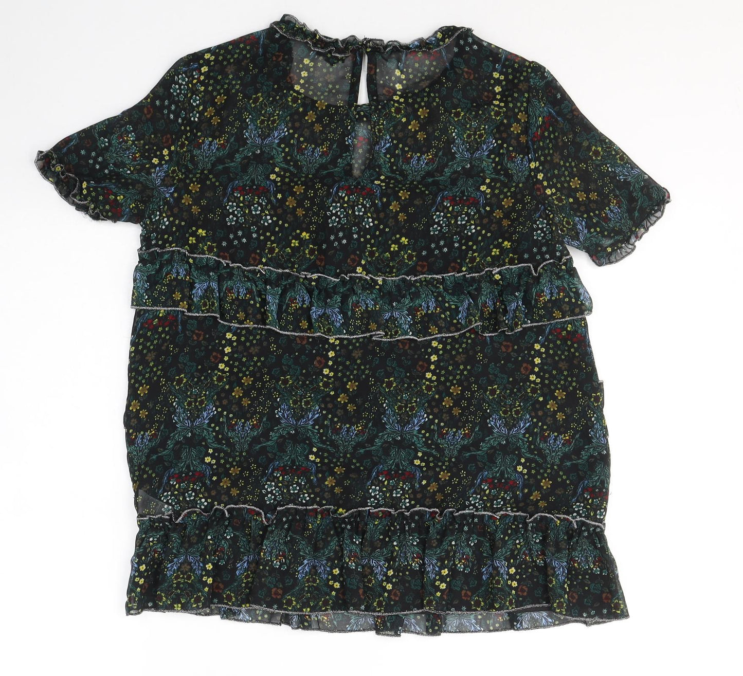 River Island Womens Black Floral Polyester Basic Blouse Size 8 Round Neck