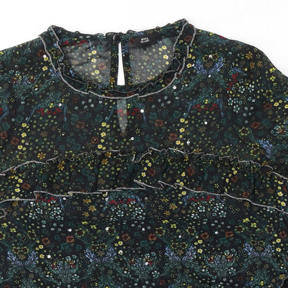 Preloved River Island Womens Black Floral Polyester Basic Blouse Size 8 Round Neck - Detail