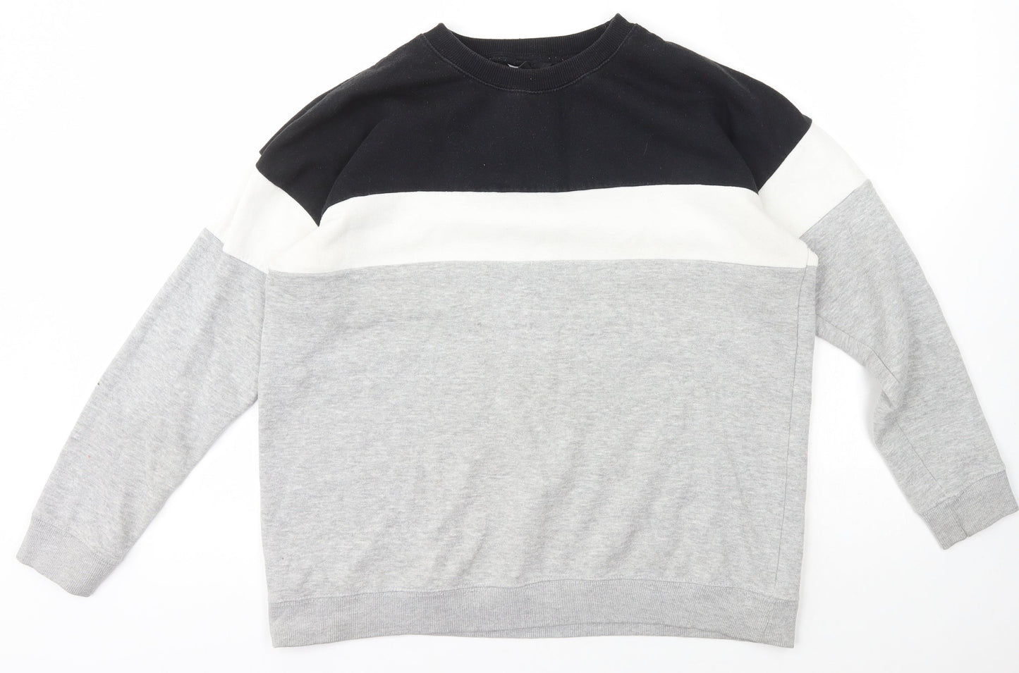 New Look Womens Grey Crew Neck Striped Cotton Pullover Jumper Size M