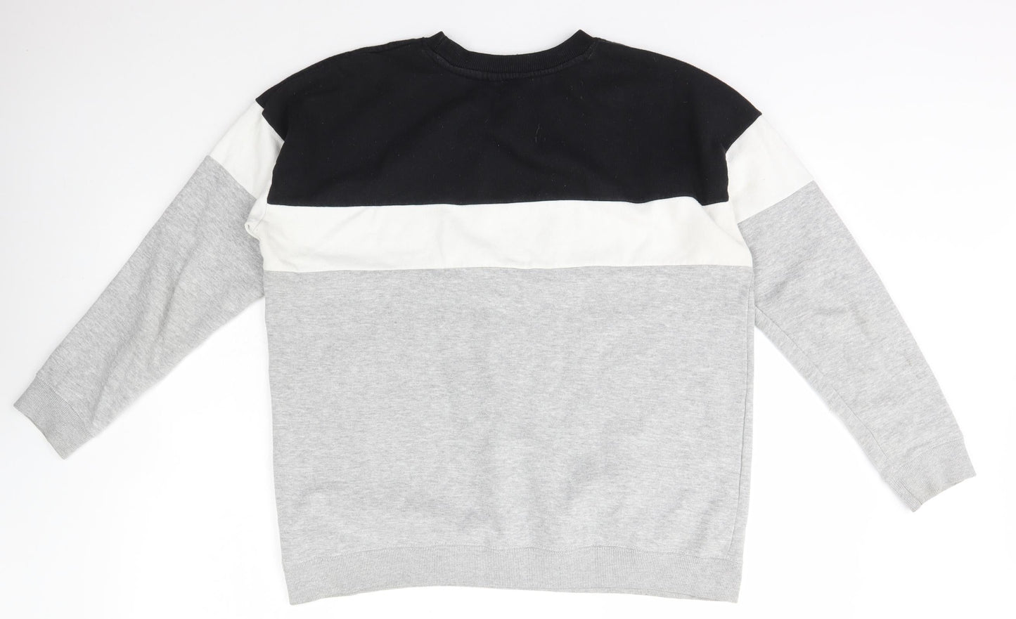 New Look Womens Grey Crew Neck Striped Cotton Pullover Jumper Size M