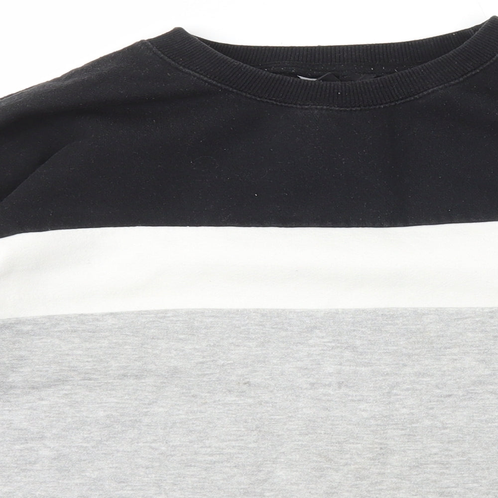 New Look Womens Grey Crew Neck Striped Cotton Pullover Jumper Size M