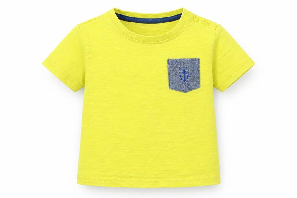 Marks & Spencer Boys Yellow  Cotton Basic T-Shirt Size 6-9 Months Crew Neck Snap