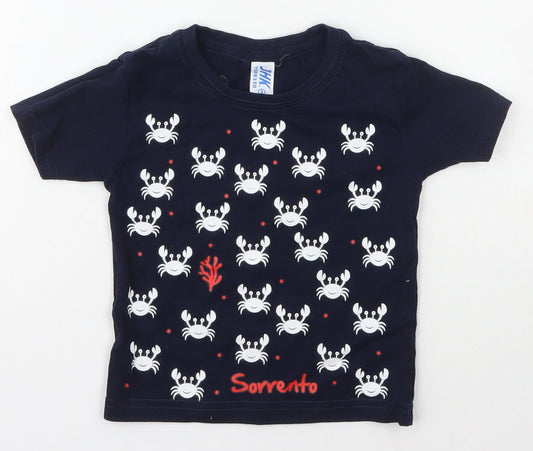 JHK Boys Blue Geometric Cotton Basic T-Shirt Size 2 Years Crew Neck Pullover